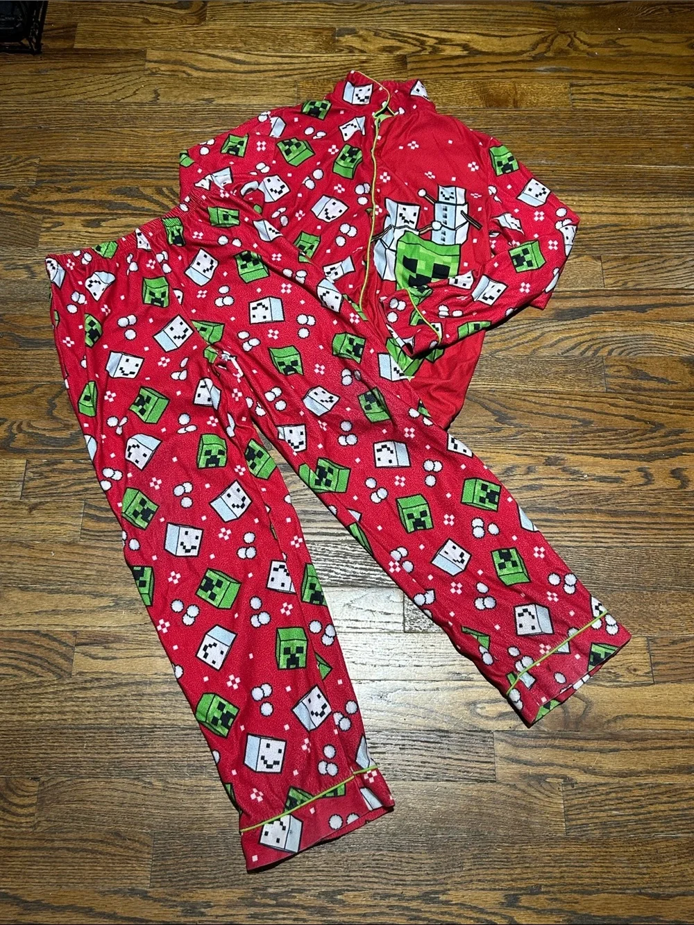 Large Red Kids Pajama Set with Green & White Game Character Print